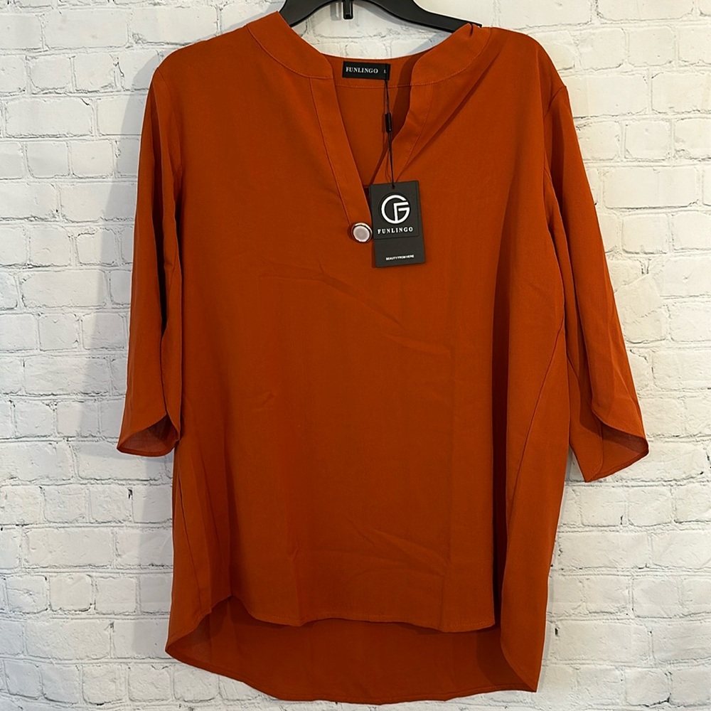 Funlingo classic fashion rust color blouse NWT